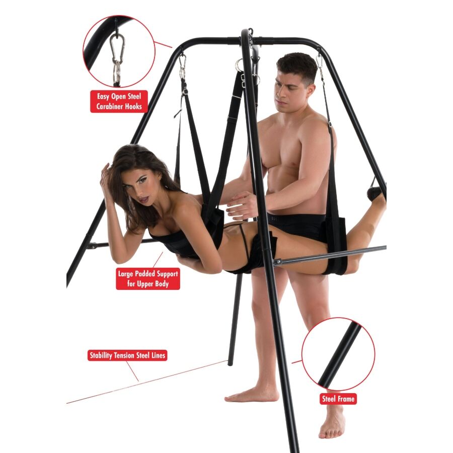 altalena-sesso-con-supporto-caratteristiche Caratteristiche altalena con supporto: telaio in acciaio, tiranti di stabilita, supporto imbottito, moschettoni