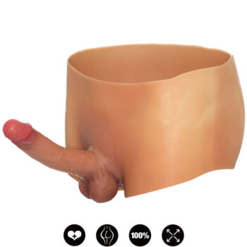 Boxer indossabile in silicone con pene realistico 18 cm e scroto - vista frontale