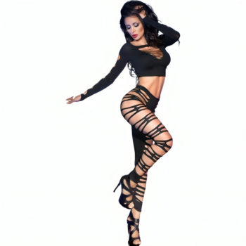 Completo CHILIROSE CR 3654 top e leggings con tagli in nero - 1
