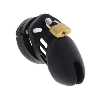 Gabbia di castita in silicone nera Hidden Desire Extreme con lucchetto in ottone