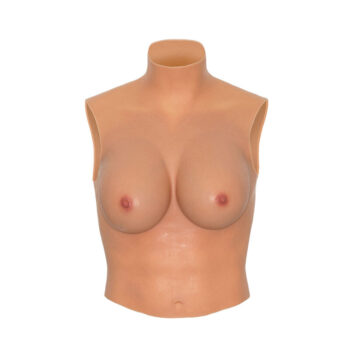 Finto seno in silicone coppa E con corpetto a collo alto - vista frontale realistica