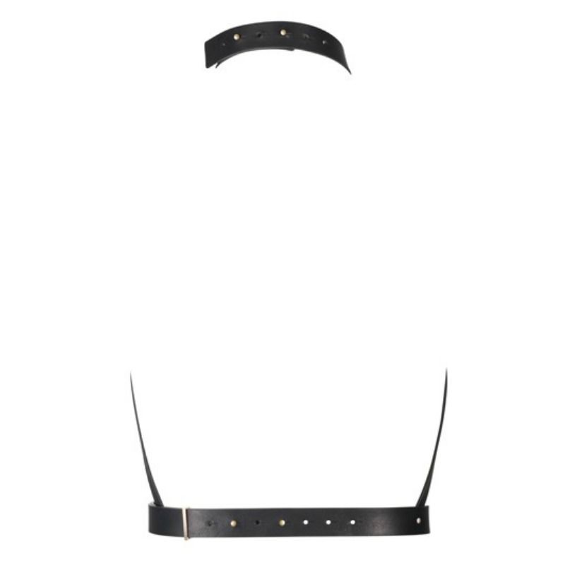 harness-bondage-pelle-vegana-anello-3 Harness bondage nero in pelle vegana con collare, anello centrale e fascia sottoseno - immagine 3