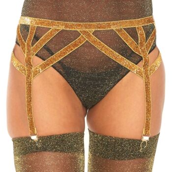 Reggicalze in lurex dorato brillante con fasce coscia regolabili - immagine 2