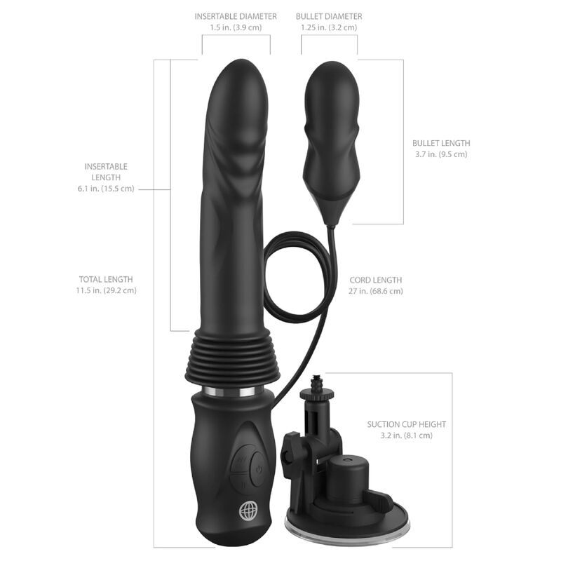 Fetish Fantasy Ultimate Silicone Thruster 6 Ultimate Silicone Thruster - schema dimensioni: inseribile 15,5 cm, totale 29,2 cm