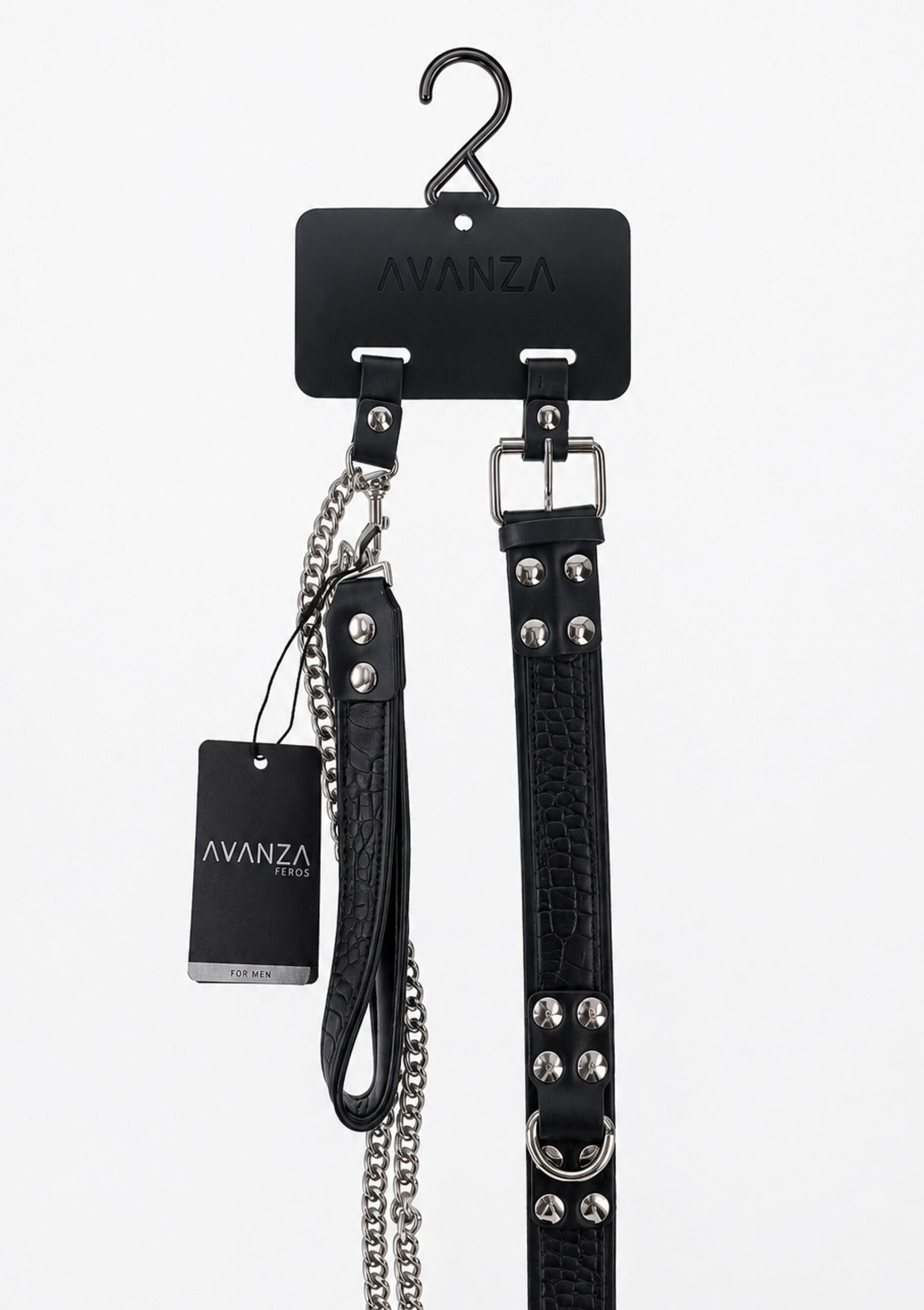 Avanza Feros Croc-Embossed Collar Leash 2 Collare e guinzaglio a catena Avanza Feros sull appendino con cartellino Avanza Feros For Men