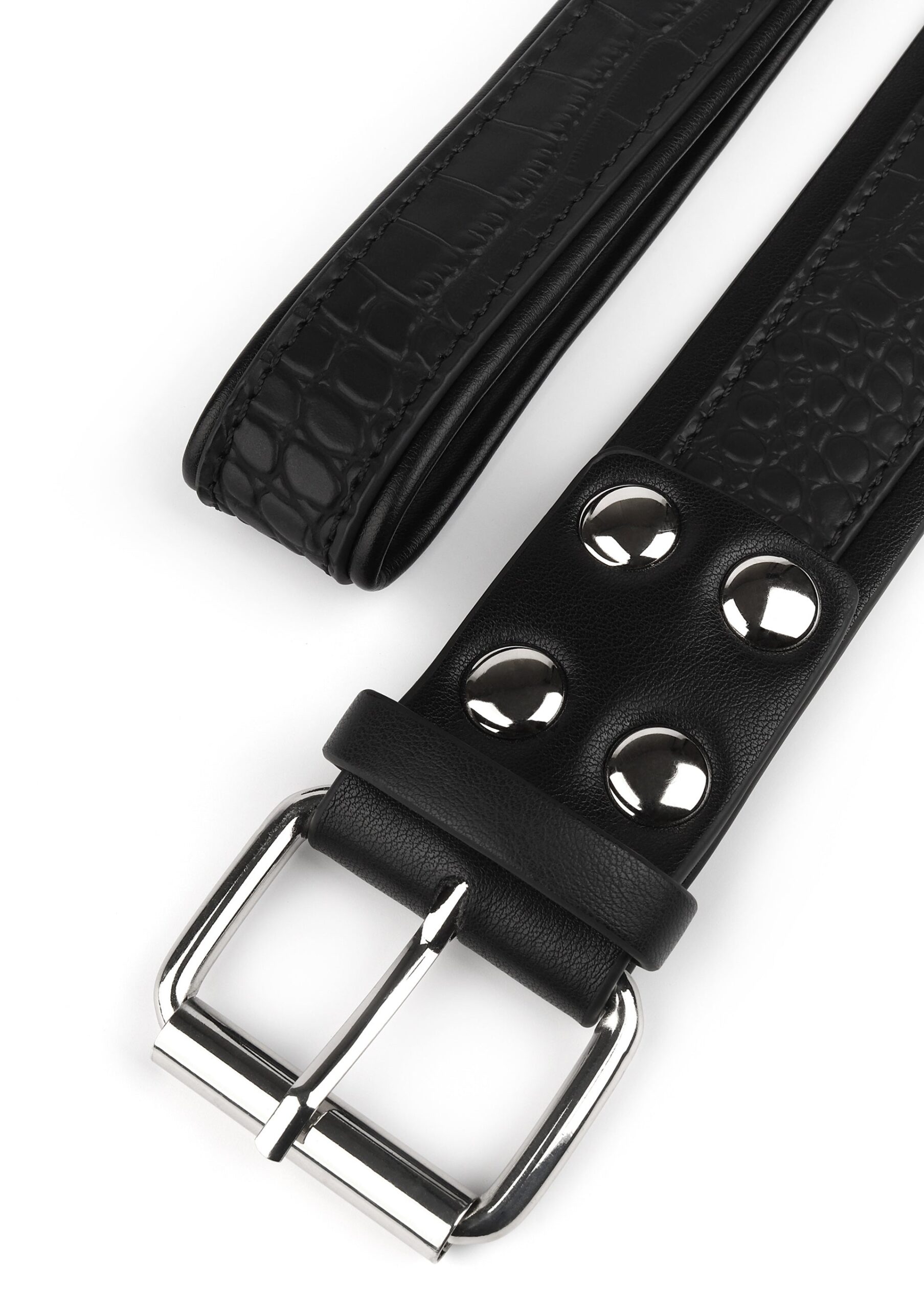 Avanza Feros Croc-Embossed Collar Leash 6 Fibbia a rullino cromata con passante e bottoni a cupola sul collare Avanza Feros
