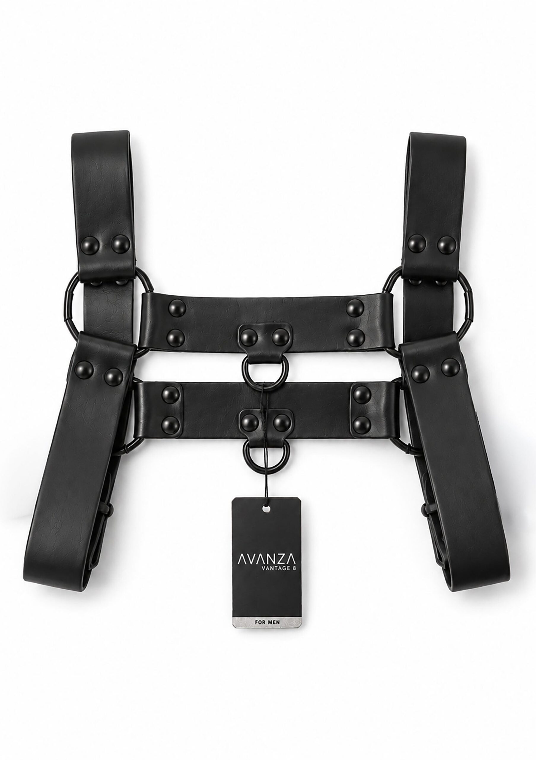 Avanza Vantage 8 Core Body Harness 4 Imbracatura Avanza Vantage 8 distesa con cartellino Vantage 8 For Men e ferramenta nera