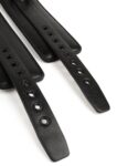 Cavigliere BDSM Avanza Vantage 8 in ecopelle nera indossate, unite dal cinturino