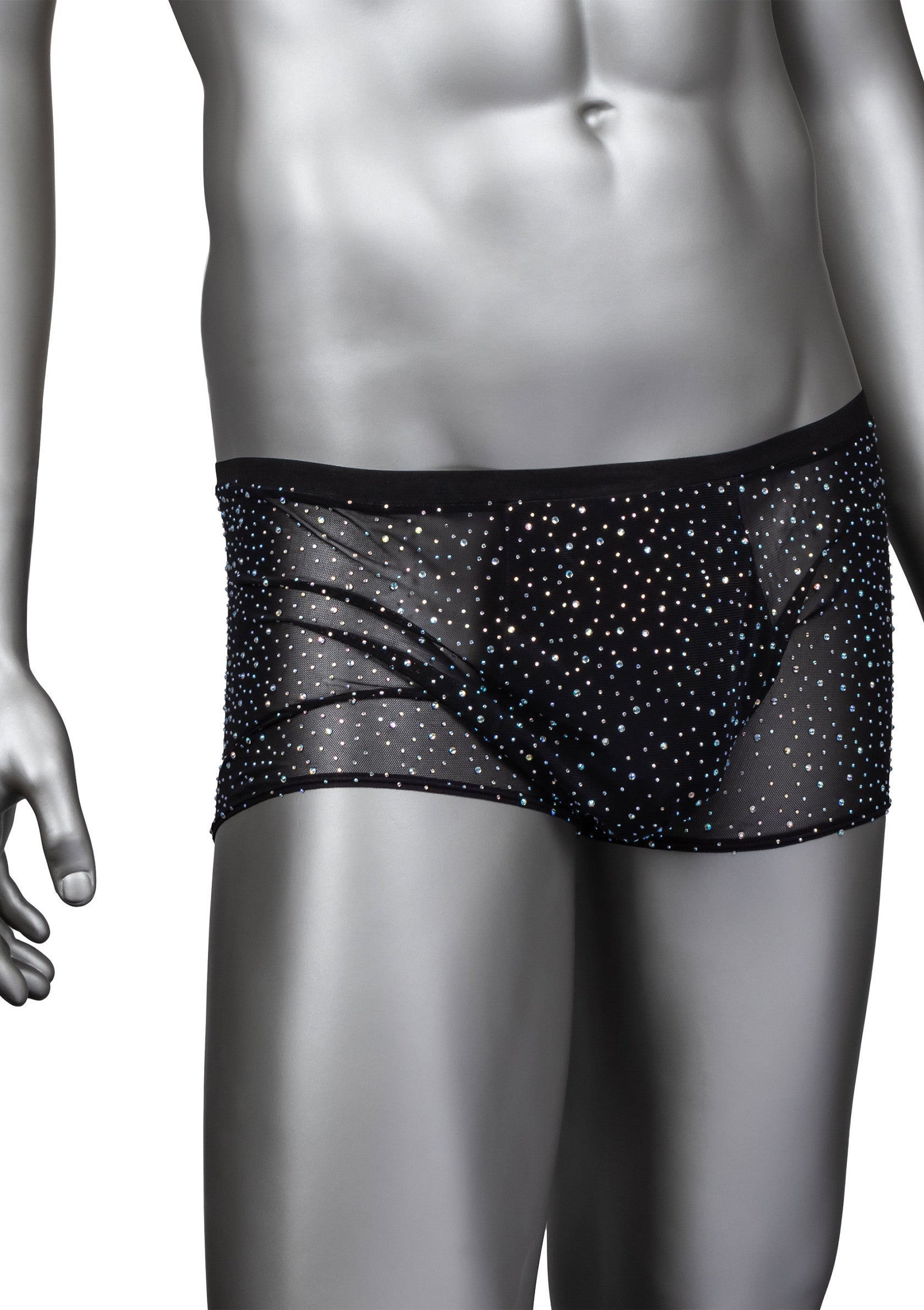 CalExotics Radiance Boxer Briefs 03 CalExotics Radiance boxer su manichino, vista frontale con strass