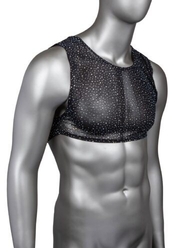 CalExotics Radiance crop top su manichino, dettaglio degli strass sulla rete