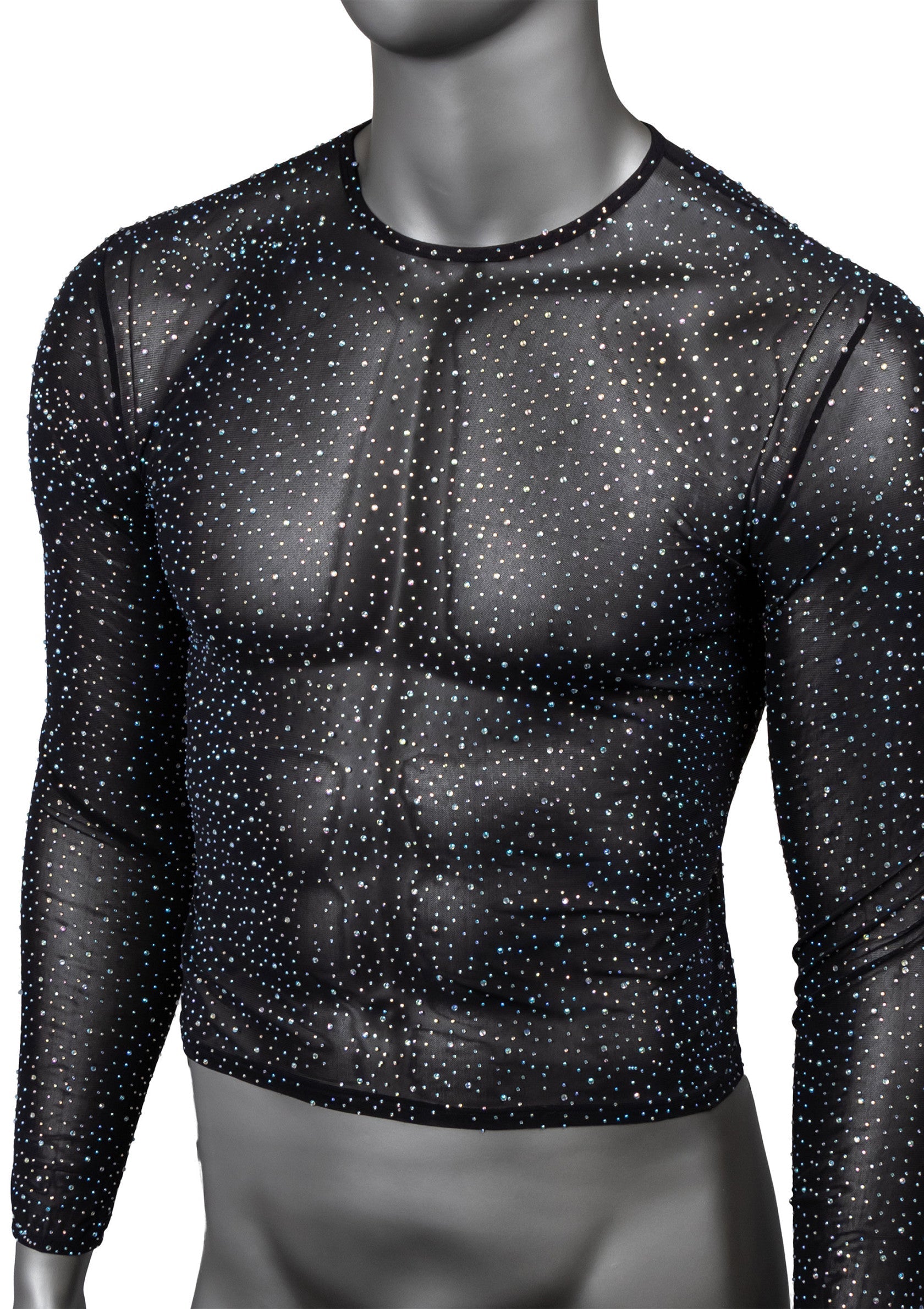CalExotics Radiance Long Sleeve 03 CalExotics Radiance maglia su manichino, vista frontale con strass su busto e maniche