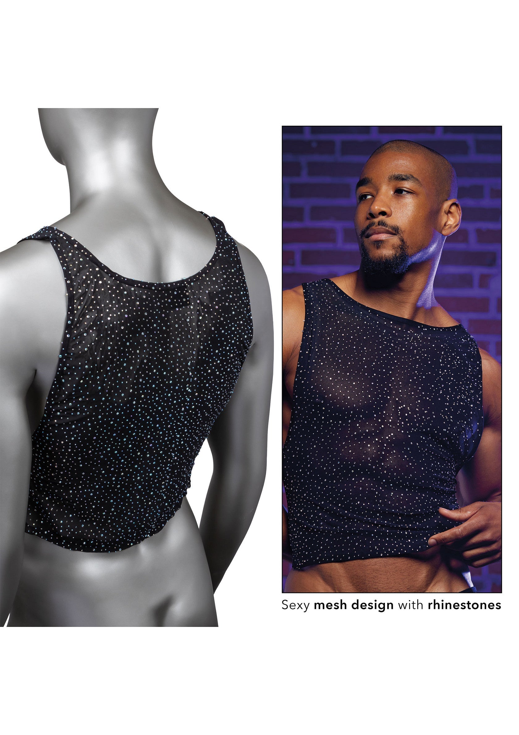 CalExotics Radiance Muscle Tank 05 CalExotics Radiance Muscle Tank, rete trasparente con strass a confronto