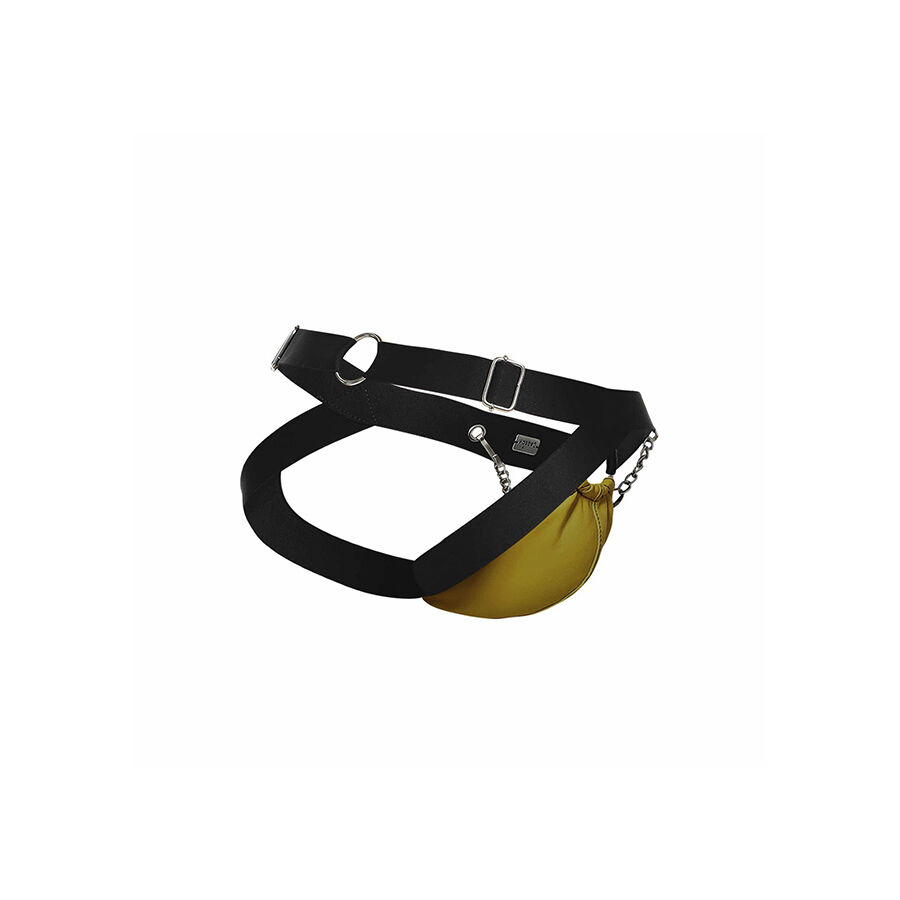 DNGEON Chainlink Jockstrap Giallo 07 DNGEON Chainlink jockstrap uomo giallo, capo fotografato, catene e anello centrale