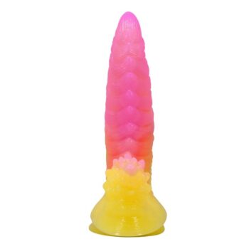 Power Monsters Flame Beast - dildo fantasy curvo giallo e rosa fluo