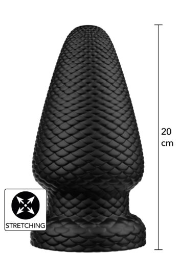 Plug anale XL Hidden Desire Extreme Giant Dragon nero a scaglie, alto 20 cm