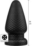 Plug anale XXXXL Hidden Desire Extreme Giant Dragon nero a scaglie, alto 26 cm