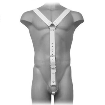 Leather Body imbracatura uomo bianca a Y con anello sul petto e anello per il pene