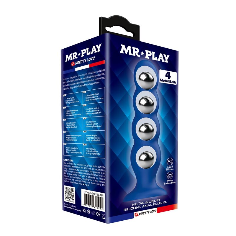Mr Play XL Plug Anale 7 Mr Play XL - confezione 4 sfere metalliche, silicone liquido, ventosa potente