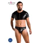 Passion Peter set uomo nero con crop top a maniche corte e perizoma