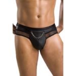 Passion Tom slip aperto uomo nero indossato, catena sul davanti