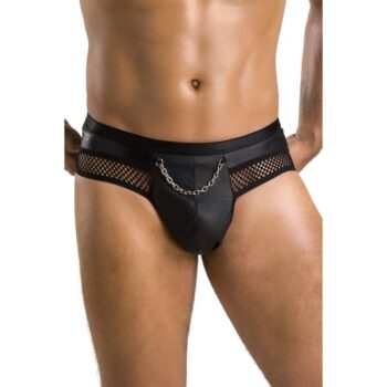 Passion Tom slip aperto uomo nero indossato, catena sul davanti