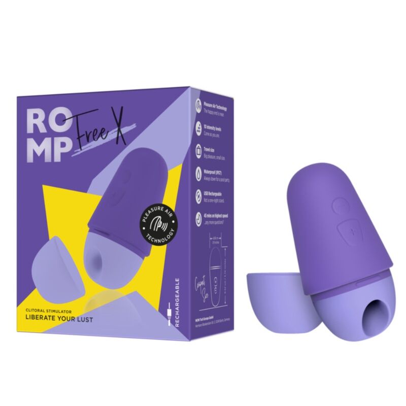 ROMP Free X 11 ROMP Free X - confezione: Pleasure Air Technology, 10 livelli, IPX7, 45 minuti alla velocita massima