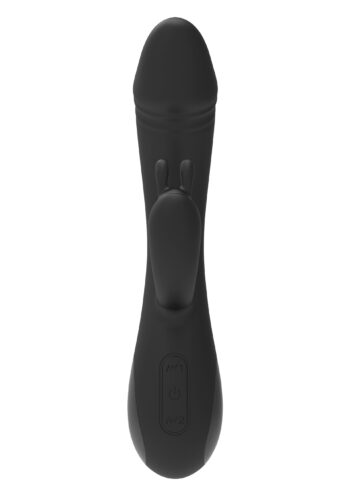 Vibratore rabbit She.E.O E-Stim visto frontalmente con le due orecchie e i tre tasti