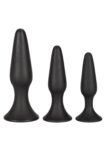 Kit CalExotics Silicone Anal Trainer, tre plug anali neri con base a ventosa