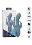 Vibratore CalExotics Triple Ecstasy grigio azzurro con asta a onde, stimolatore a due punte e coda a sfere