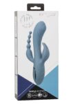 Vibratore CalExotics Triple Ecstasy grigio azzurro con asta a onde, stimolatore a due punte e coda a sfere