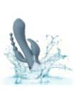 Vibratore CalExotics Triple Ecstasy grigio azzurro con asta a onde, stimolatore a due punte e coda a sfere