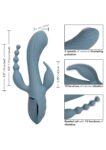 Vibratore CalExotics Triple Ecstasy grigio azzurro con asta a onde, stimolatore a due punte e coda a sfere