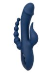 Vibratore CalExotics Triple Orgasm blu con asta curva, stimolatore a fiamma e coda a sfere