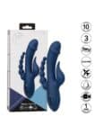 Vibratore CalExotics Triple Orgasm blu con asta curva, stimolatore a fiamma e coda a sfere