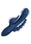 Vibratore CalExotics Triple Orgasm blu con asta curva, stimolatore a fiamma e coda a sfere