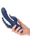 Vibratore CalExotics Triple Orgasm blu con asta curva, stimolatore a fiamma e coda a sfere