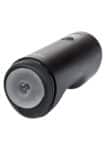 Masturbatore Bionic Vibro-Stroker nero di tre quarti, con imboccatura in TPE trasparente