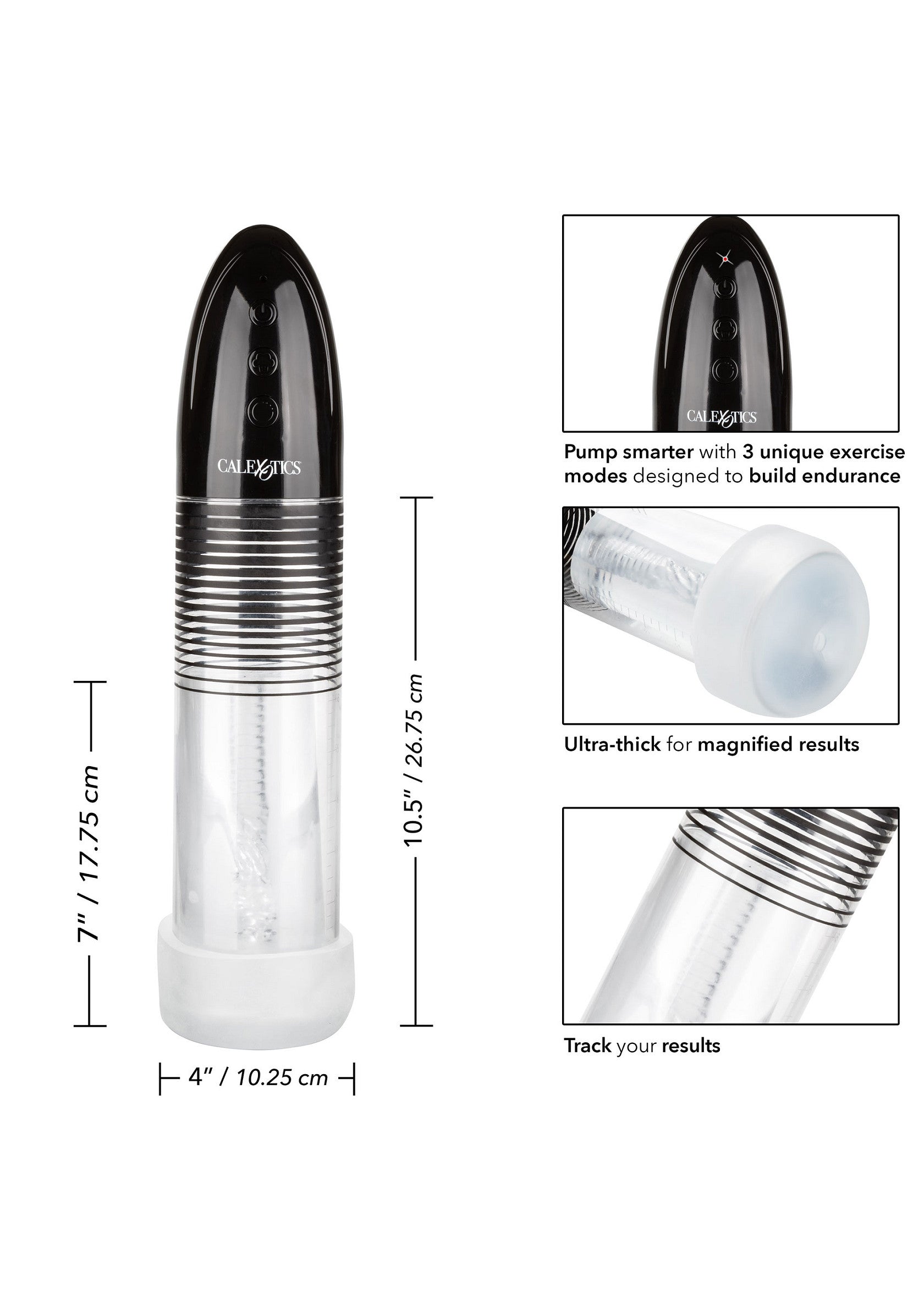 Executive Smart Pump misure Misure della Executive Smart Pump: 26,75 cm di altezza, 17,75 cm di cilindro utile e 10,25 cm di larghezza