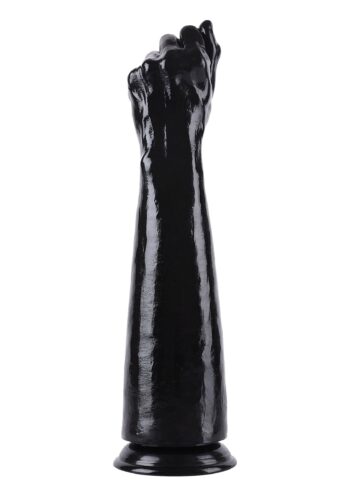 Fist Fucker 39 cm nero visto frontalmente, avambraccio che si allarga verso la base