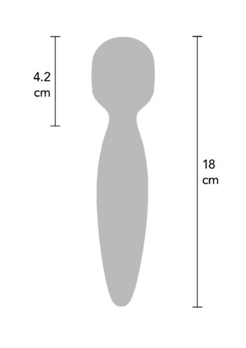 Disegno quotato del massaggiatore Mae B: 18 cm di lunghezza totale e testa da 4,2 cm