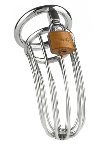 Mr. Steel The Man Slut Cock Cage in acciaio con anello e lucchetto in ottone