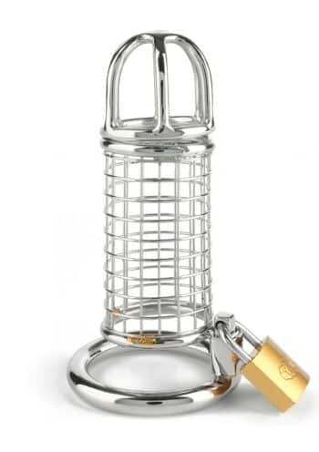 Mr. Steel Matrix Cock Cage in acciaio con gabbia a rete e lucchetto in ottone