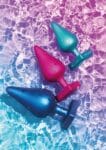 Kit ROMP Luster, tre plug anali in silicone con base a cuore, verde acqua fucsia e blu